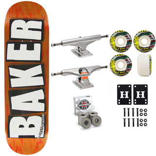 Baker Skateboard Stained Orange B2 Shape 8.25" Independent Satori Premium Kit