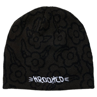 Krooked Skateboards Beanie Brush Skript Flowers Black/White