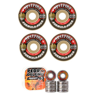 Spitfire Skateboard Wheels 52mm 101A F4 Conical Full with Bronson Pro G3 Bearings