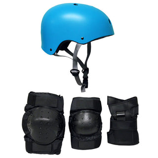 Skateboard Helmet Elbow/Knee/Wrist Pad Combo Skateboarding Skate Park Safety Kit Cyan Blue Helmet Small Pads