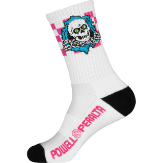 Powell Peralta Skateboards Cotton Socks Ripper Checker Stripes Blue/Pink/White Crew