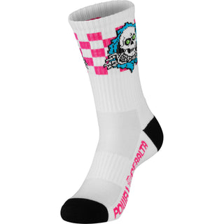 Powell Peralta Skateboards Cotton Socks Ripper Checker Stripes Blue/Pink/White Crew