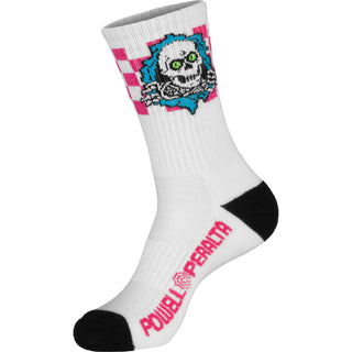 Powell Peralta Skateboards Cotton Socks Ripper Checker Stripes Blue/Pink/White Crew