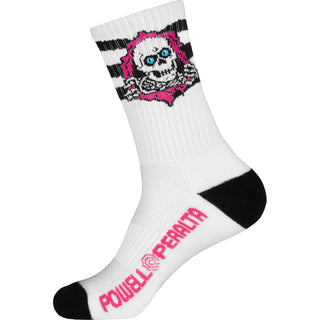 Powell Peralta Skateboards Cotton Socks Ripper Rip Stripes Pink/Black/White Crew