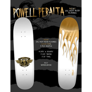 Powell Peralta Skateboard Deck Hot Rod Flames White/Gold Old School Reissue