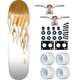 Powell Peralta Skateboard Hot Rod Flames White/Gold / Independent / Rat Bones White