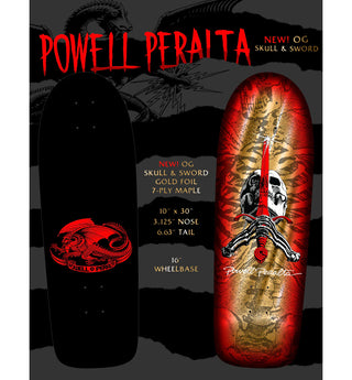 Powell Peralta Skateboard Rodriguez Skull and Sword Gold Foil / Independent / Rat Bones Black