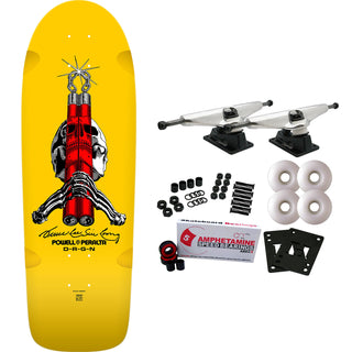 Powell Peralta Skateboard Complete Bruce Lee Skull and Nunchucks Yellow 10"