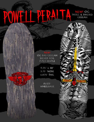 Powell Peralta Skateboard Complete Geegah Skull and Sword Silver Foil Old School Reissue