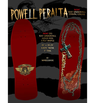 Powell Peralta Skateboard Ray Underhill Cross Burgundy/Gold Foil / Independent / Rat Bones Green