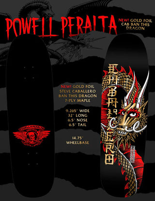 Powell Peralta Skateboard Deck Steve Caballero Ban This Gold Foil Old School Reissue