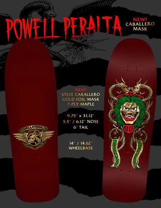 Powell Peralta Skateboard Complete Caballero Mask Burgundy/Gold Foil Old School Reissue