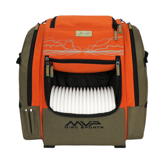 MVP Disc Golf Bag James Conrad Voyager Pro Signature Backpack Olive/Orange