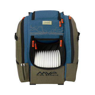 MVP Disc Golf Bag James Conrad Voyager Slim Signature Backpack Olive/Blue