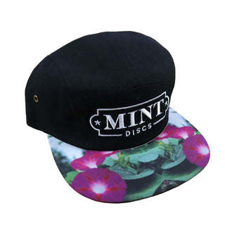 Mint Disc Golf Hat Flower Flat Brim Adjustable Leather Strap Black/White