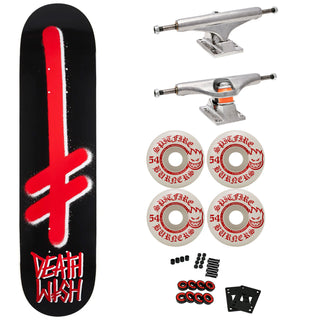 Deathwish Gang Logo Skateboard Black/Red 8.0" x 31.5" with Independent Trucks, Spitfire Wheels