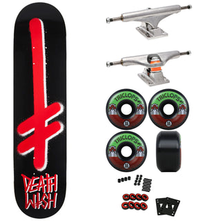 Deathwish Gang Logo Skateboard Black/Red 8.25" x 31.5" with Independent Trucks, Triclops Wheels