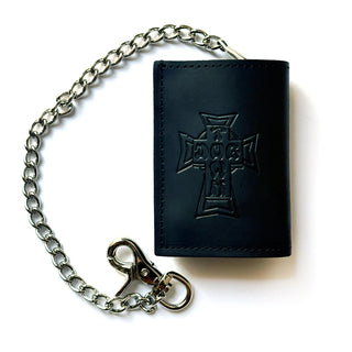 Dogtown Skateboard Chain Wallet Vintage Cross Small Leather Trifold Black