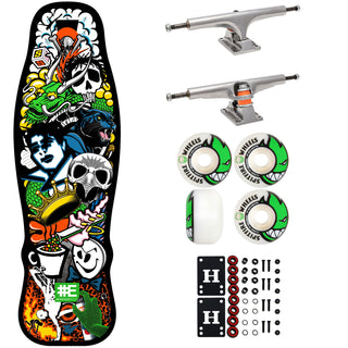 Everybody Skates Skateboard Complete Eighties Big Board Black 12.5" x 40" with Independent Trucks, Spitfire Wheels