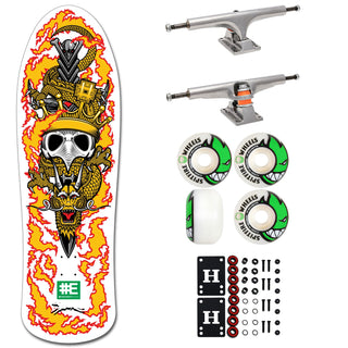 Everybody Skates Skateboard Complete Kings Big Board White 12.3" x 40" with Independent Trucks, Spitfire Wheels