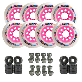 Labeda Grit Evo Outdoor Roller Hockey Wheels - White/Pink Hilo 76mm/80mm - 8-Pack with Evo Spacers and Hybrid Ceramic Bearings