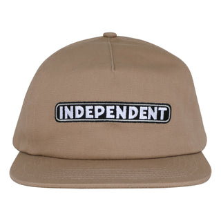 Independent Trucks Hat Bar Logo Snapback Unstructured Khaki