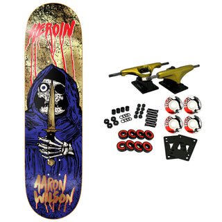 Heroin Skateboard Complete Aaron Wilson KO2 Skull Priest 8.5" x 32.2"