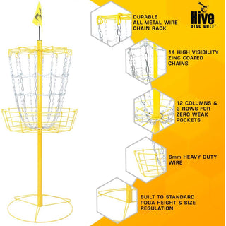 Hive Disc Golf Portable Practice Basket Cross Chains Yellow