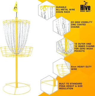 Hive Disc Golf Portable Practice Basket Double Chains Yellow