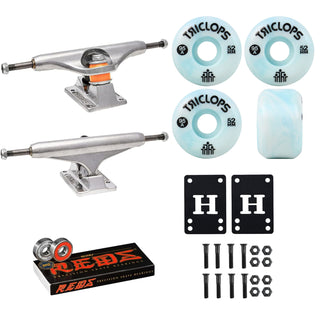 Independent Skateboard Trucks 144 (8.25") Triclops Wheels 52mm 95A, Bones Reds