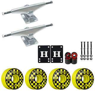 Krux Skateboard Trucks K5 9.0" Kit Bones 53mm V4 Block Party Yellow Wheels/Bearings/Hardware