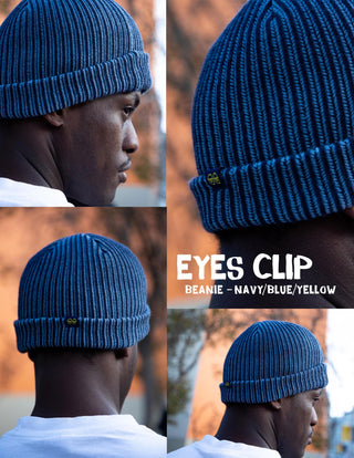 Krooked Skateboards Beanie Eyes Clip Cuff Navy/Blue/Yellow