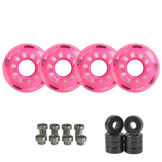 Labeda Whips Roller Hockey Wheels - Pink X-Soft 59mm - 4-Pack with Evo Spacers and Hybrid Ceramic Bearings
