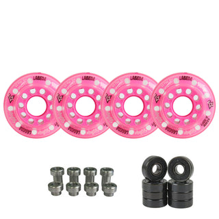 Labeda Whips Roller Hockey Wheels - Pink X-Soft 68mm - 4-Pack with Evo Spacers and Hybrid Ceramic Bearings