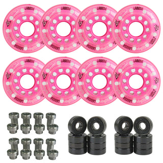 Labeda Whips Roller Hockey Wheels - Pink X-Soft 68mm - 8-Pack with Evo Spacers and Hybrid Ceramic Bearings
