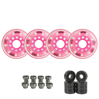 Labeda Whips Roller Hockey Wheels - Pink X-Soft 72mm - 4-Pack with Evo Spacers and Hybrid Ceramic Bearings