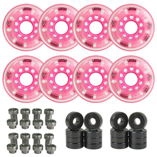 Labeda Whips Roller Hockey Wheels - Pink X-Soft 72mm - 8-Pack with Evo Spacers and Hybrid Ceramic Bearings