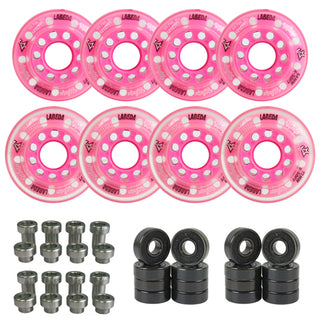Labeda Whips Roller Hockey Wheels - Pink X-Soft Youth HiLo Set 68mm/72mm - 8-Pack with Evo Spacers and Hybrid Ceramic Bearings