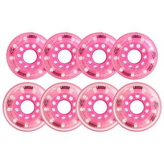Labeda Whips Roller Hockey Wheels - Pink X-Soft Youth HiLo Set 68mm/72mm - 8-Pack with Evo Spacers