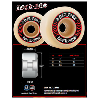 Spitfire Skateboard Wheels 53mm 99A F4 Lock Ins with Bronson Pro G3 Bearings