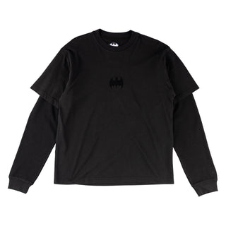 Welcome x Batman Skateboard Longsleeve Bat Signal Layered Knit Washed Black