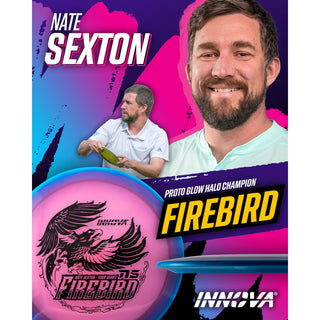 Innova Disc Golf Nate Sexton Tour Series Proto Glow Halo Champion Firebird 9/3/0/4 Pink Blue/Indigo 173 grams