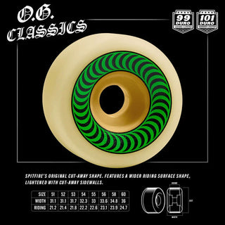 Spitfire Skateboard Wheels 52mm 99A F4 OG Classics with Bronson Pro G3 Bearings