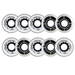 Player's Choice Indoor Roller Hockey Goalie Wheels 10-Pack - 59mm Extra Soft 74A (6) + Medium 78A (4) Concept