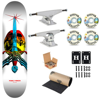 Powell Peralta Premium Skateboard Skull and Sword Yellow Fade/White 8.25" Krux Trucks, SML Wheels, Independent Bearings