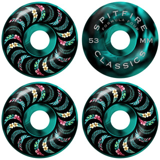 Spitfire Skateboard Wheels 53mm F4 99A Floral Classic Teal/Black Swirl
