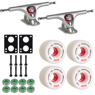 Paris Longboard Trucks V2 180mm 50Â° Raw Polished + Globe Flatsider 60mm 80a Wheels White/Red + Abec 7 Bearings