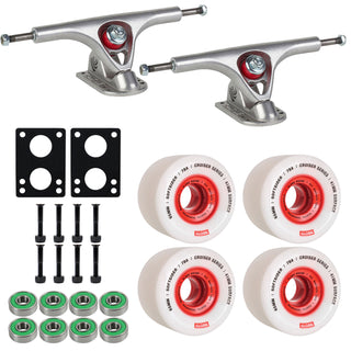 Paris Longboard Trucks V2 180mm 50Â° Raw Polished + Globe Softsider 65mm 78a Wheels White/Red + Abec 7 Bearings
