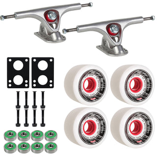 Paris Longboard Trucks V2 180mm 50Â° Raw Polished + Globe Roundabout Onshore 70mm 83a Wheels White/Red + Abec 7 Bearings
