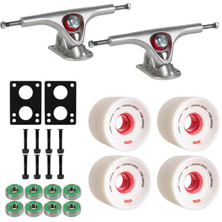 Paris Longboard Trucks V2 180mm 50Â° Raw Polished + Globe Conical 65mm 78a Wheels White/Red + Abec 7 Bearings